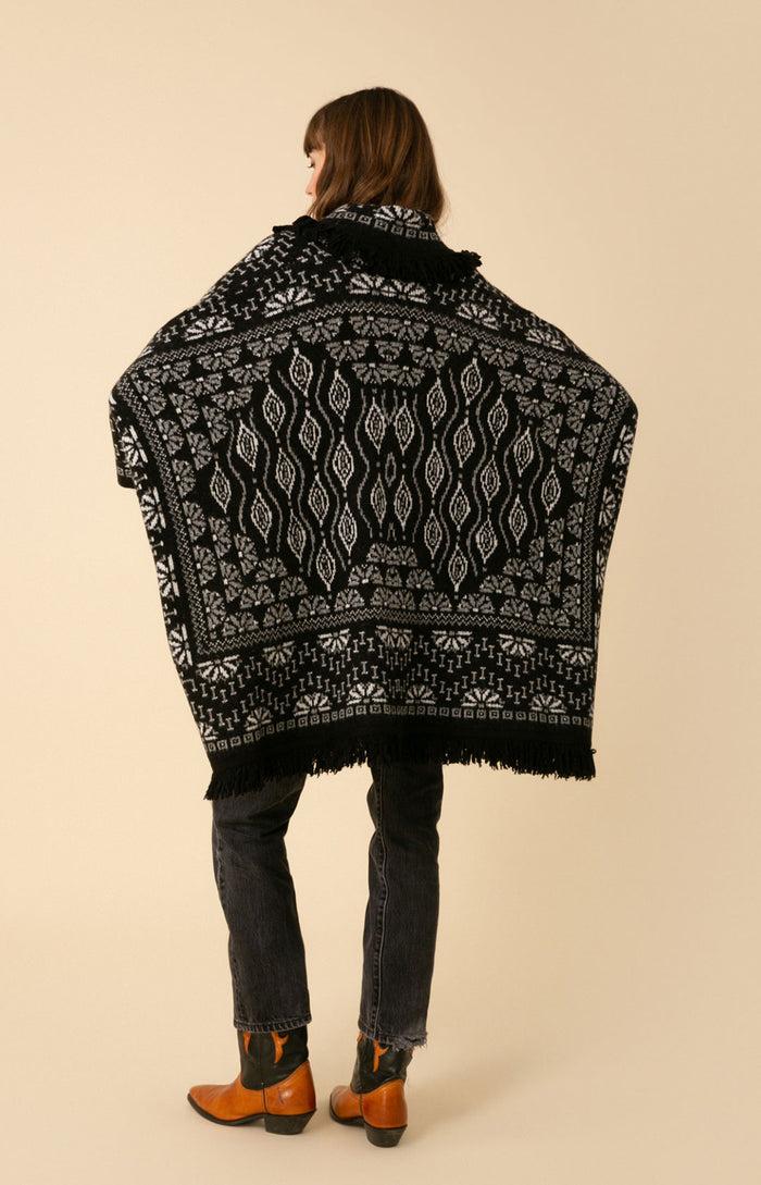 Hale Bob Maria Fringe Oversized Poncho Jacquard Sweater