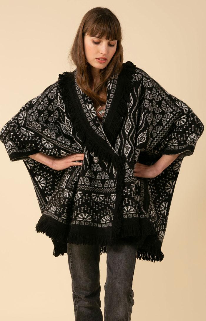 hale bob Maria Fringe Oversized Poncho Jacquard Sweater