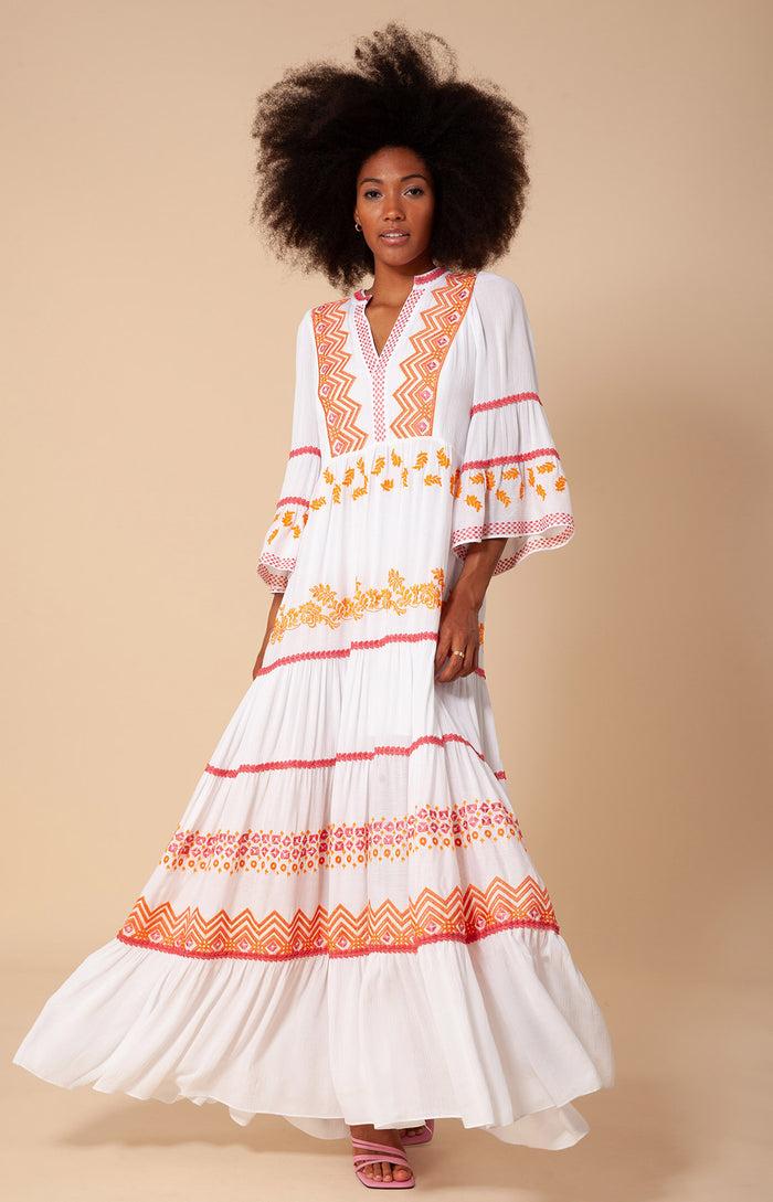 Hale Bob Taliah Embroidered Crinkle Gauze Maxi Dress