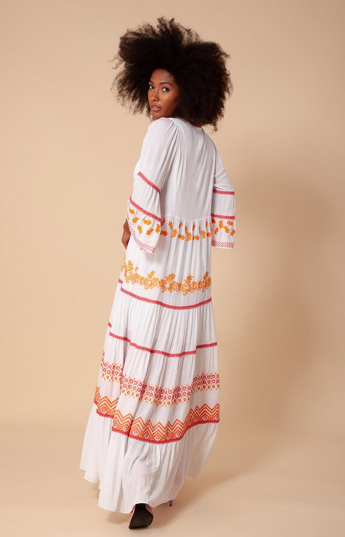 Hale Bob Taliah Embroidered Crinkle Gauze Maxi Dress