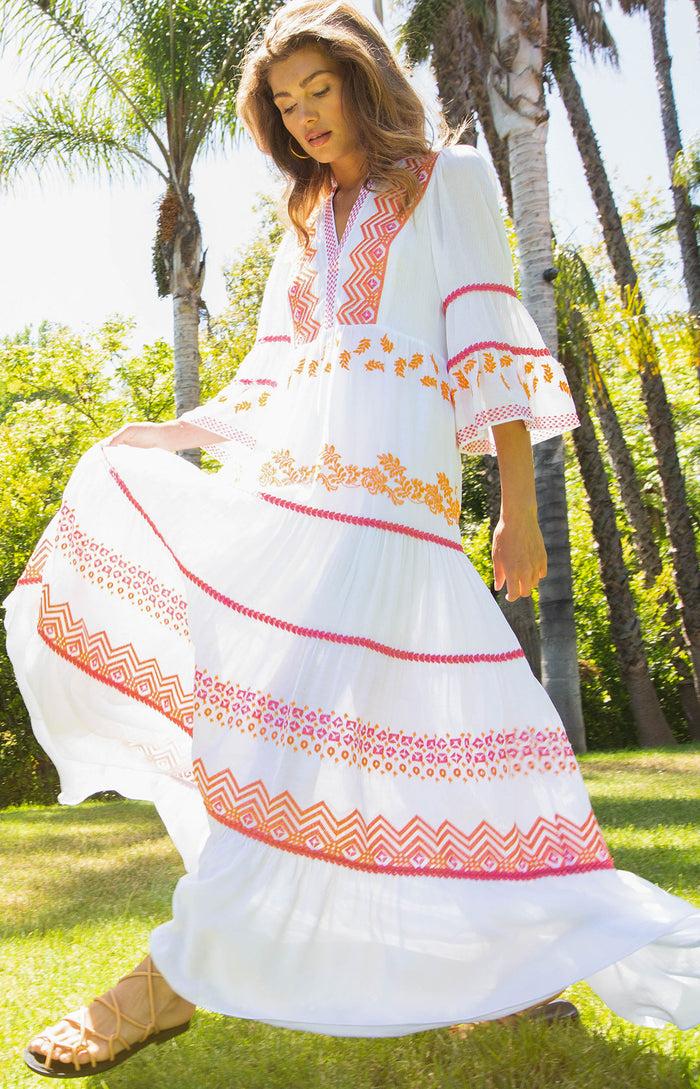 hale bob Taliah Embroidered Crinkle Gauze Maxi Dress