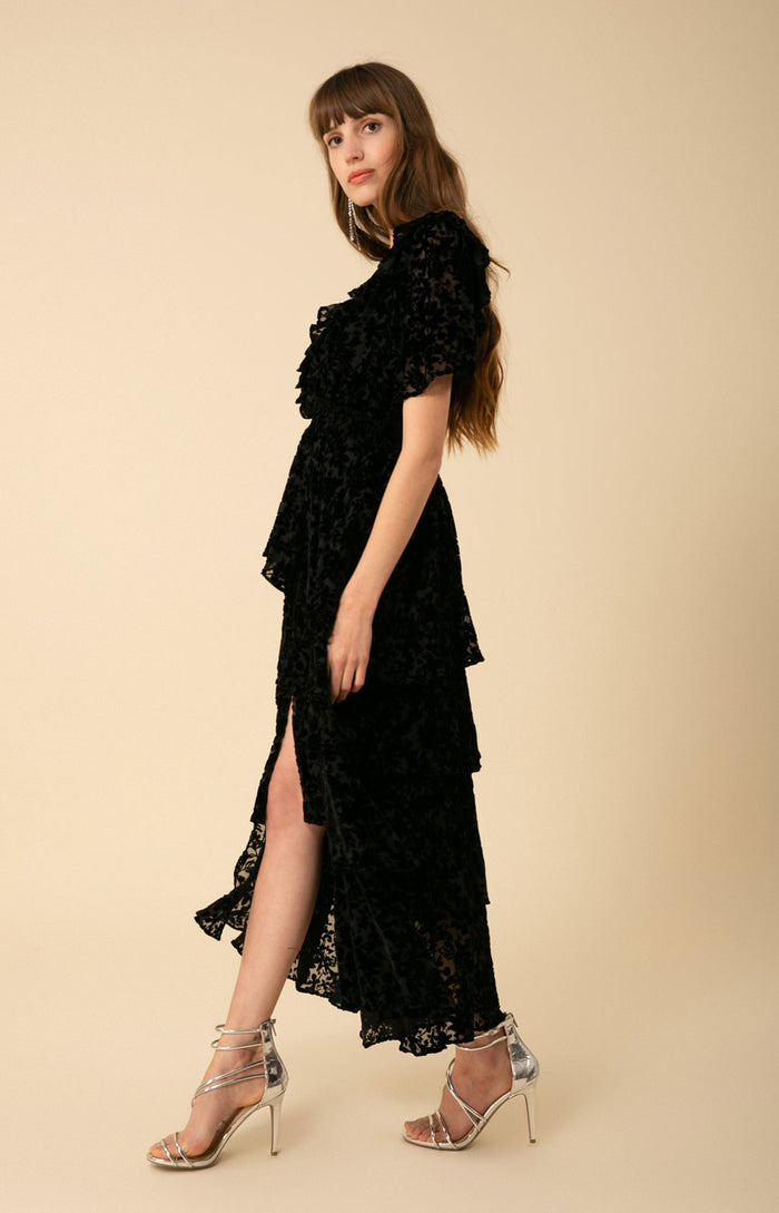 Hale Bob Valentine Solid Velvet Burnout Tiered Dress