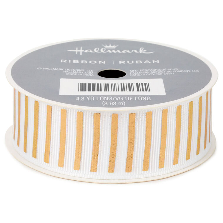 hallmark 1" Gold and White Stripe Grosgrain Ribbon 12.9'