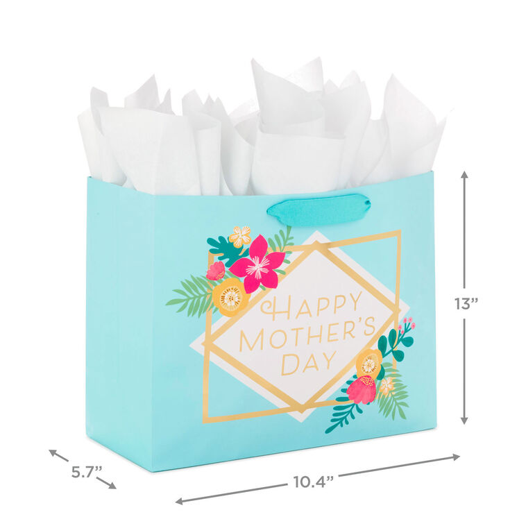 Hallmark 10.4" Floral On Blue Large Horizontal Mother's Day Gift Bag With Tissue