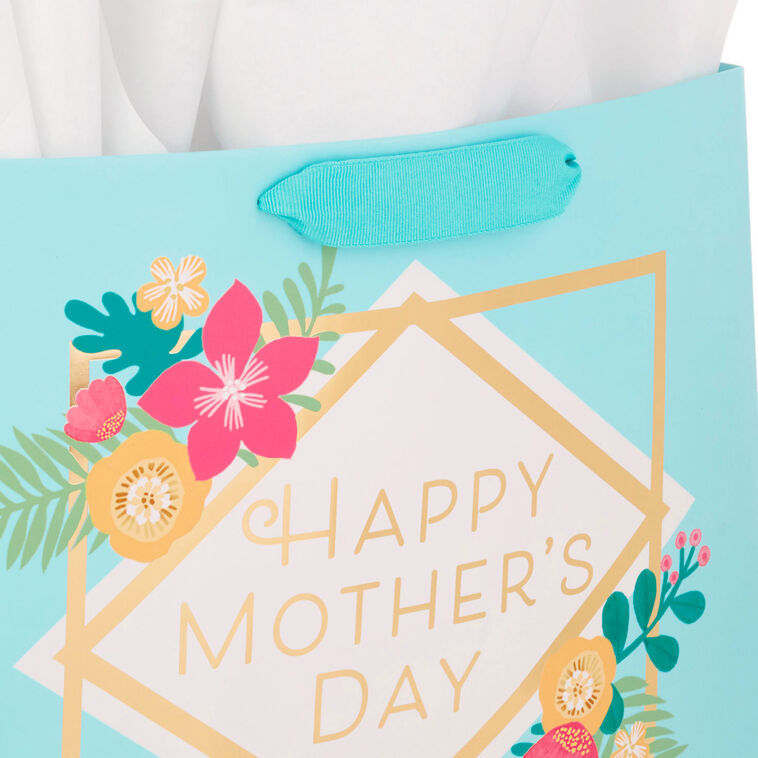 Hallmark 10.4" Floral On Blue Large Horizontal Mother's Day Gift Bag With Tissue