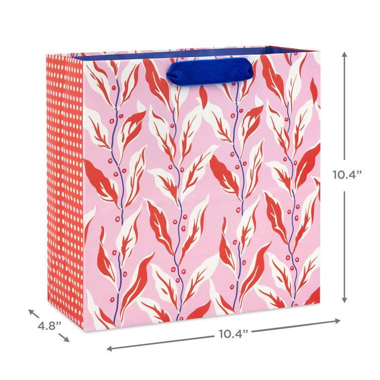 Hallmark 10.4" Vintage Leaves On Pink Large Square Gift Bag