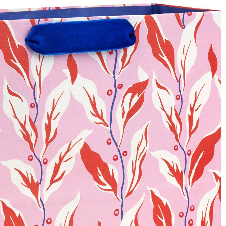 Hallmark 10.4" Vintage Leaves On Pink Large Square Gift Bag