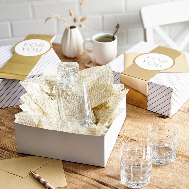 Hallmark 10" Gold And White Striped 2-Pack Gift Boxes With Bands