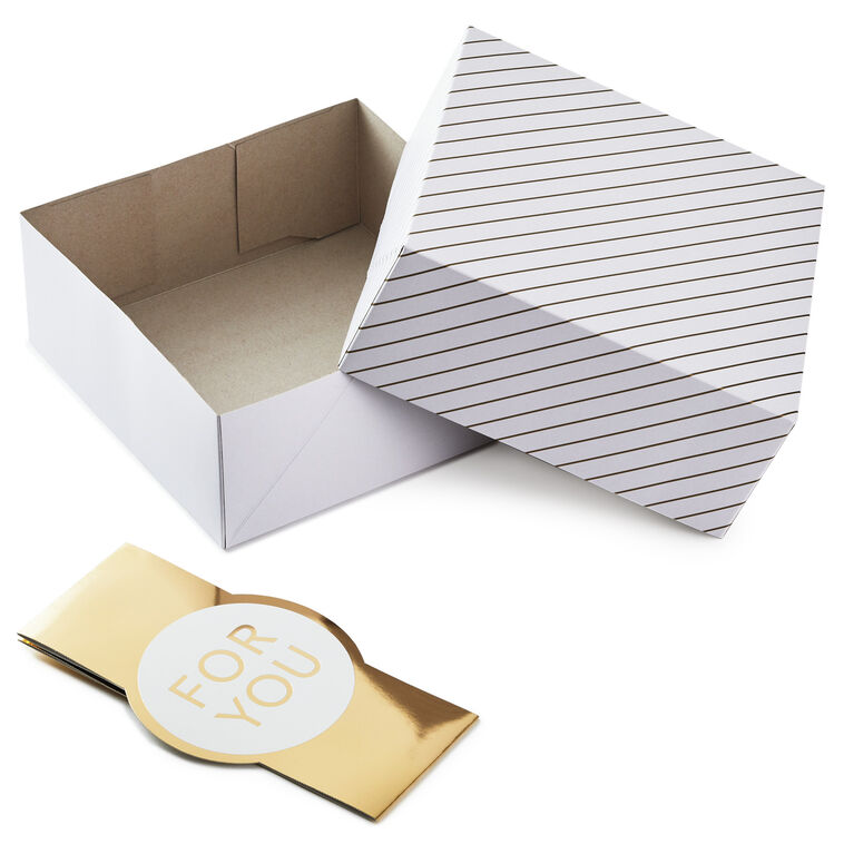 Hallmark 10" Gold And White Striped 2-Pack Gift Boxes With Bands