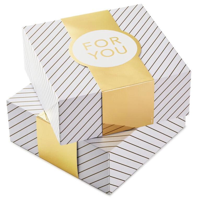 hallmark 10" Gold and White Striped 2-Pack Gift Boxes With Bands