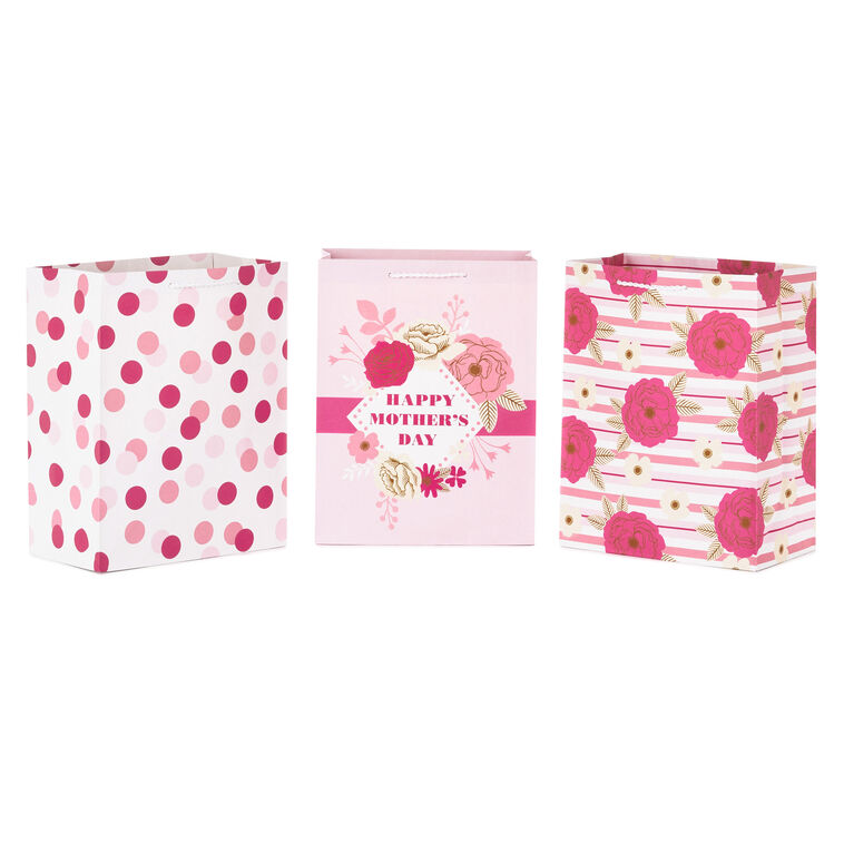 hallmark 11.5" Assorted Pink and Pretty 3-Pack Large Mother's Day Gift Bags