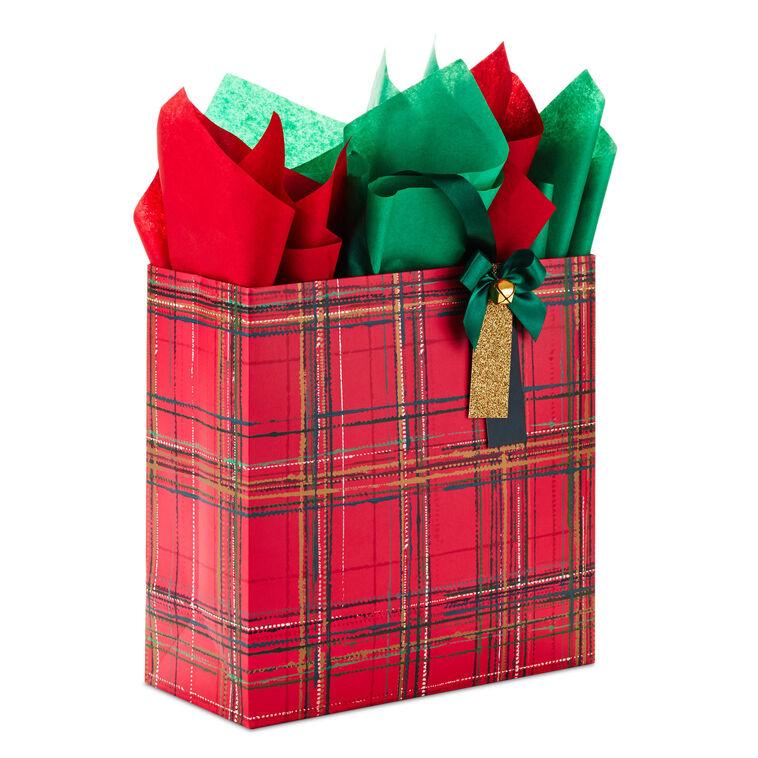 hallmark 12.5" Red Plaid With Bell Extra-Large Christmas Gift Bag With Tissue Paper