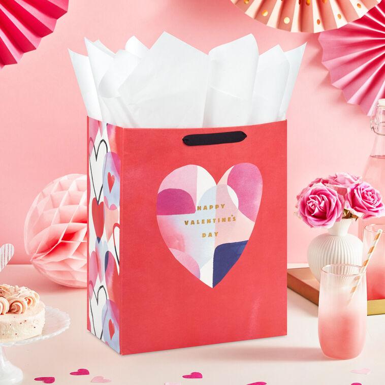 Hallmark 13" Abstract Heart On Red Large Valentine's Day Gift Bag With Tissue Paper