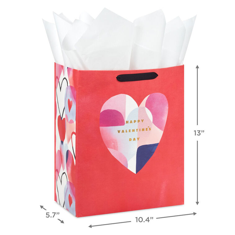 Hallmark 13" Abstract Heart On Red Large Valentine's Day Gift Bag With Tissue Paper