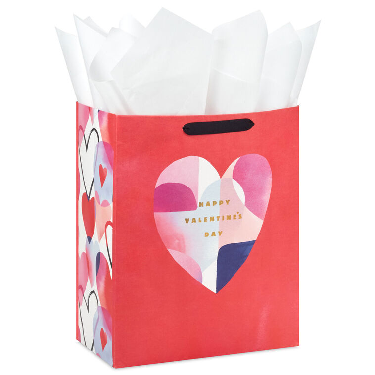 hallmark 13" Abstract Heart on Red Large Valentine's Day Gift Bag With Tissue Paper