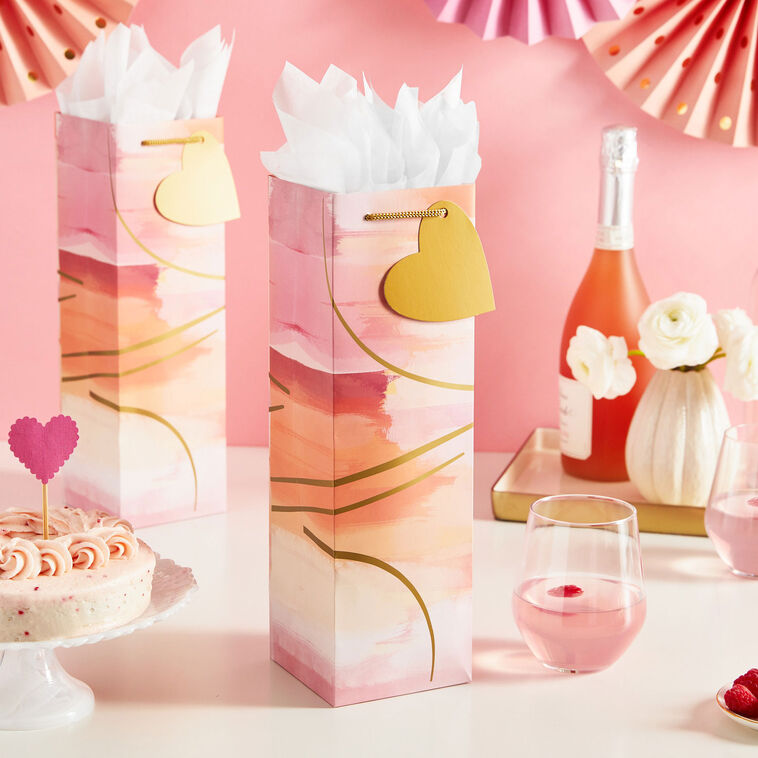 Hallmark 13" Abstract Pink And Gold 4-Pack Wine Bottle Gift Bags