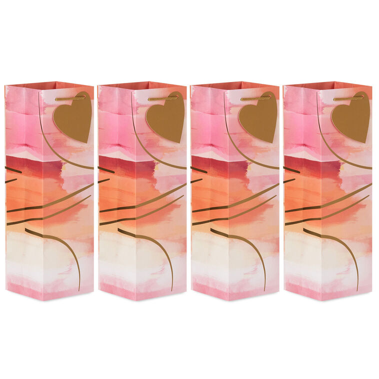 hallmark 13" Abstract Pink and Gold 4-Pack Wine Bottle Gift Bags