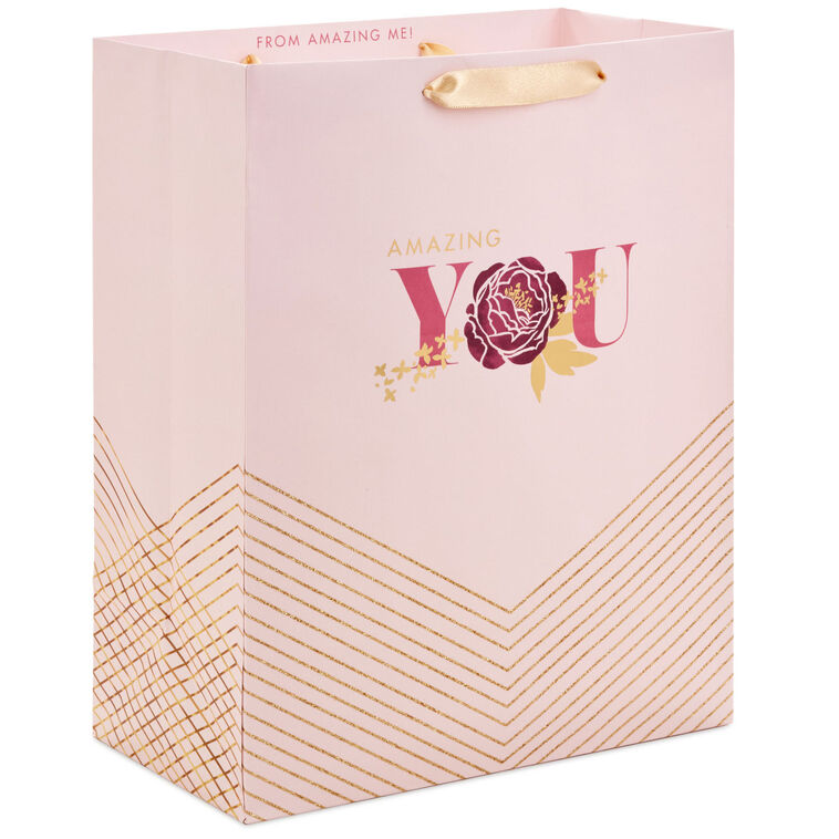 hallmark 13" Amazing You Pink and Gold Large Gift Bag