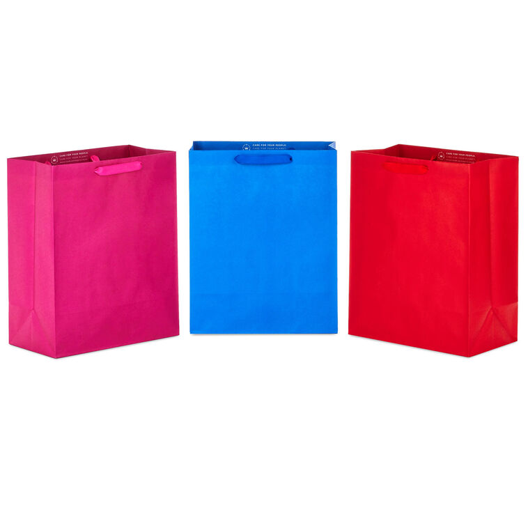 hallmark 13" Assorted Solid Colors 3-Pack Large Gift Bags