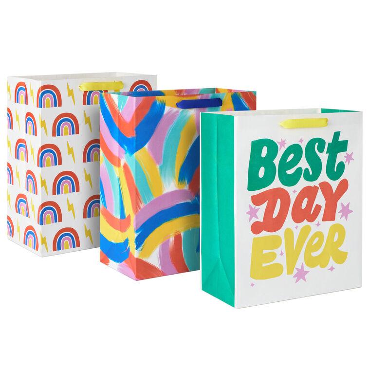 hallmark 13" Best Day Ever 3-Pack Assorted Large Birthday Gift Bag Bundle