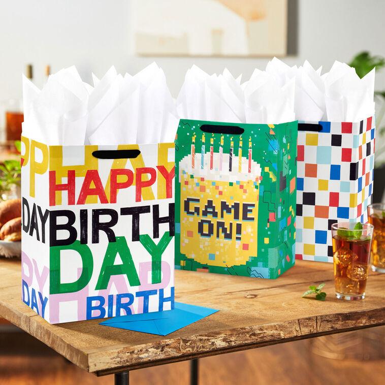 Hallmark 13" Bold Celebration 3-Pack Assorted Large Birthday Gift Bag Bundle