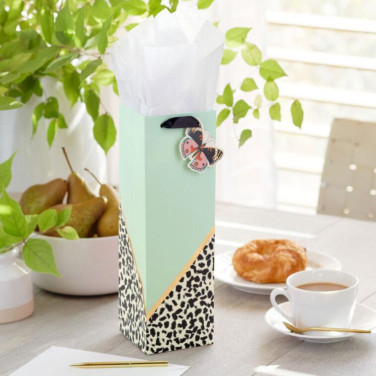 Hallmark 13" Butterfly On Cheetah Print Wine Gift Bag