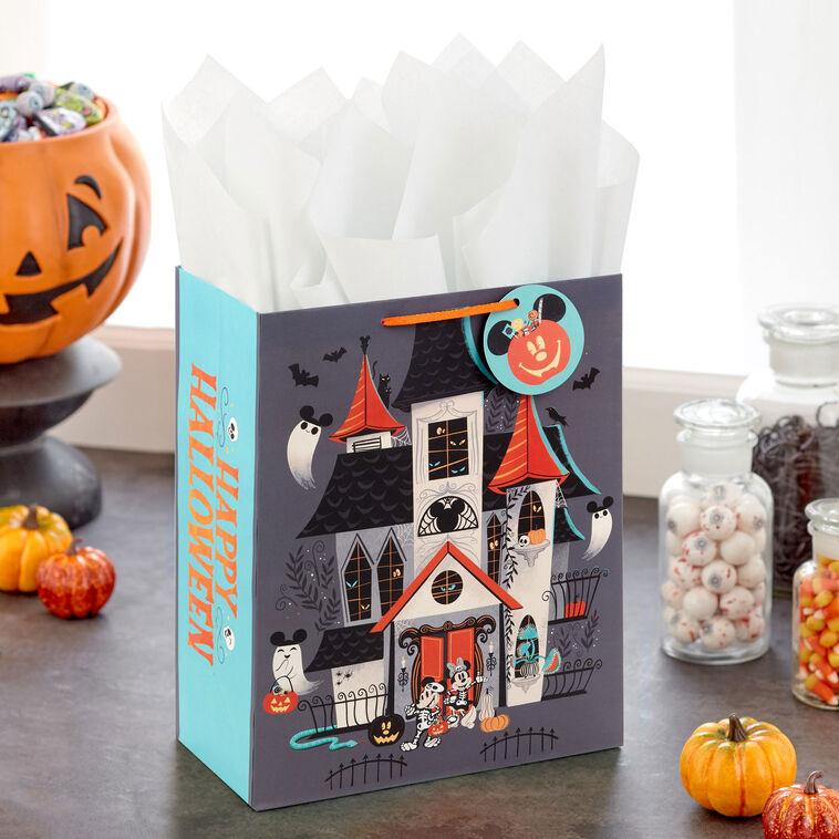 Hallmark 13" Disney Mickey And Minnie Haunted House Large Halloween Gift Bag