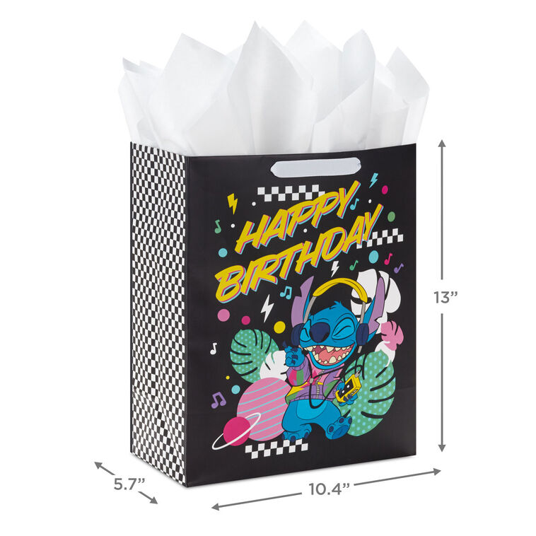 Hallmark 13" Disney Stitch Music Fun Large Gift Bag With Tissue Paper