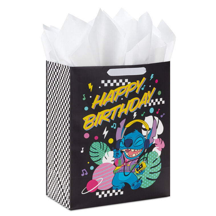 hallmark 13" Disney Stitch Music Fun Large Gift Bag With Tissue Paper