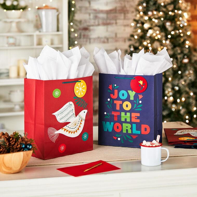 Hallmark 13" Dove And Joy Lettering 4-Pack Large Christmas Gift Bags