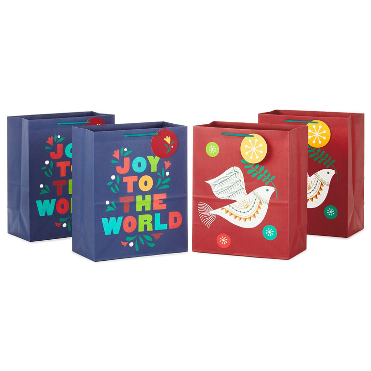hallmark 13" Dove and Joy Lettering 4-Pack Large Christmas Gift Bags