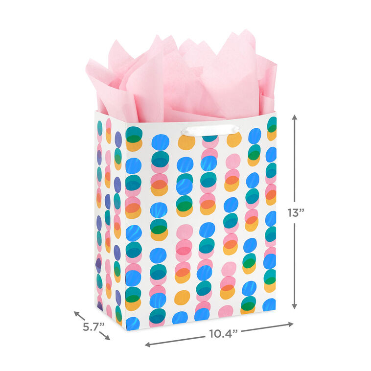 Hallmark 13" Falling Rows Of Dots Large Gift Bag With Tissue Paper