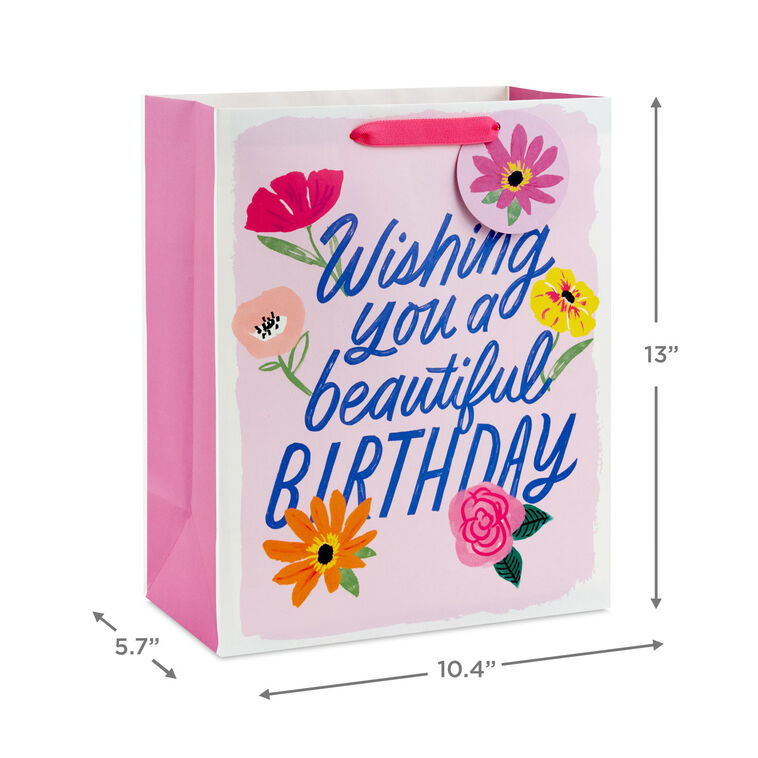 Hallmark 13" Floral Beauty On Pink Large Birthday Gift Bag