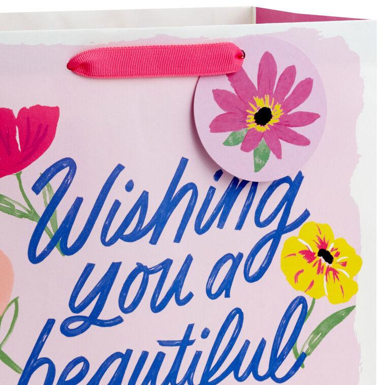 Hallmark 13" Floral Beauty On Pink Large Birthday Gift Bag