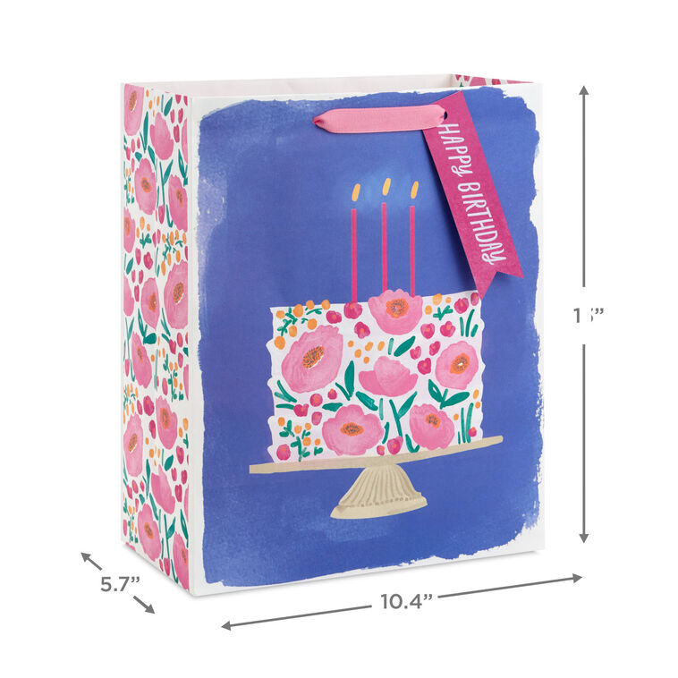 Hallmark 13" Floral Cake On Blue Large Birthday Gift Bag