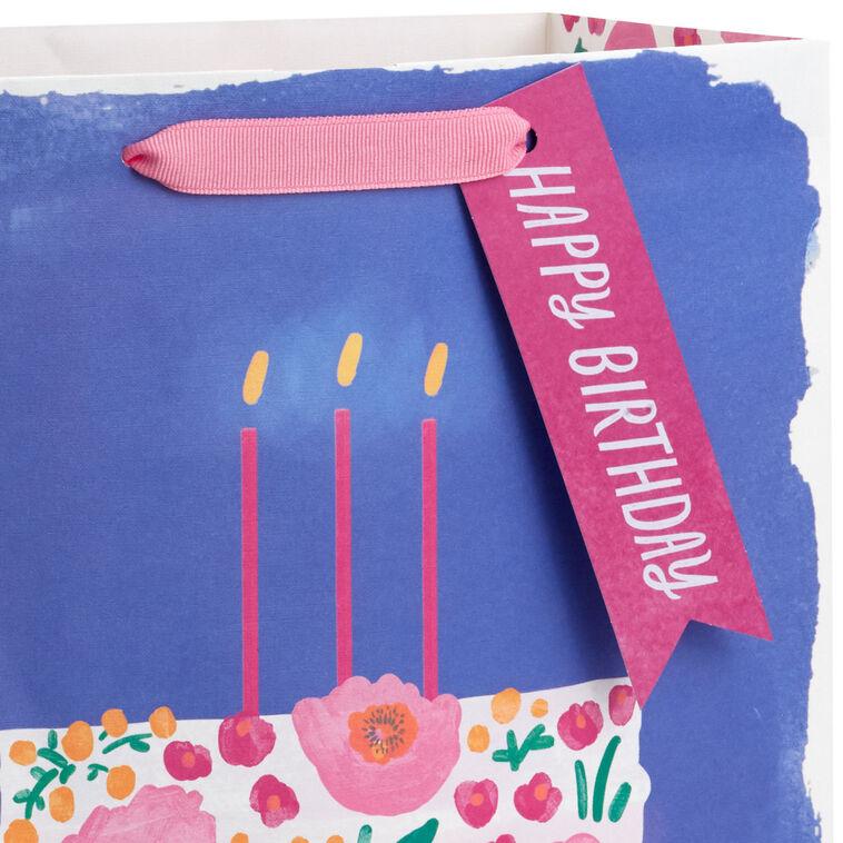 Hallmark 13" Floral Cake On Blue Large Birthday Gift Bag