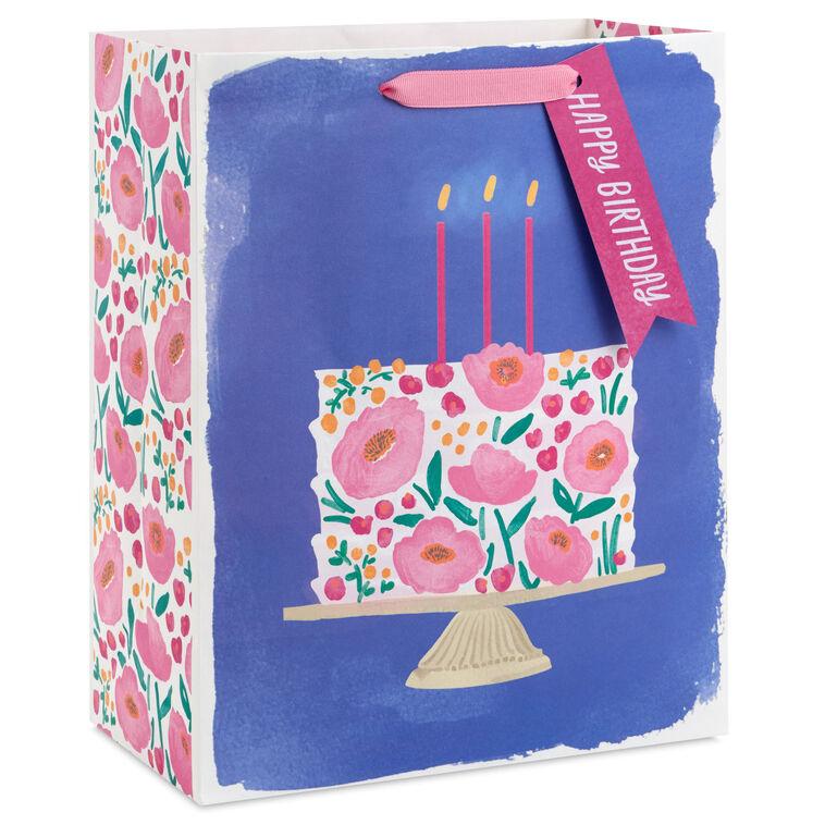 hallmark 13" Floral Cake on Blue Large Birthday Gift Bag