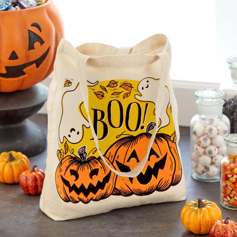 Hallmark 13" Ghost And Pumpkins Canvas Halloween Tote Bag