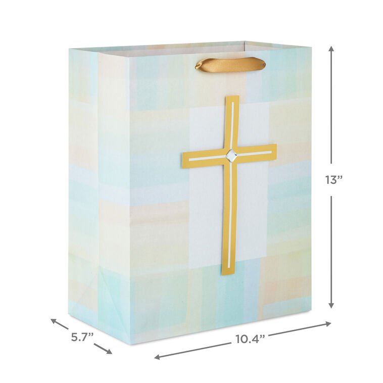 Hallmark 13" Gold Cross With Pastel Border Large Gift Bag