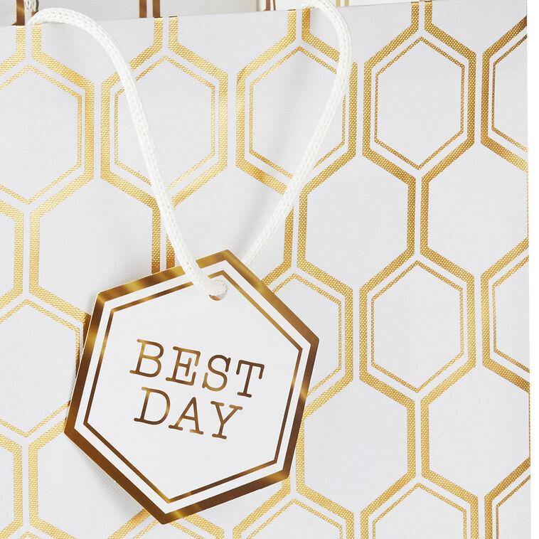 Hallmark 13" Gold Foil Hexagons On White Large Gift Bag