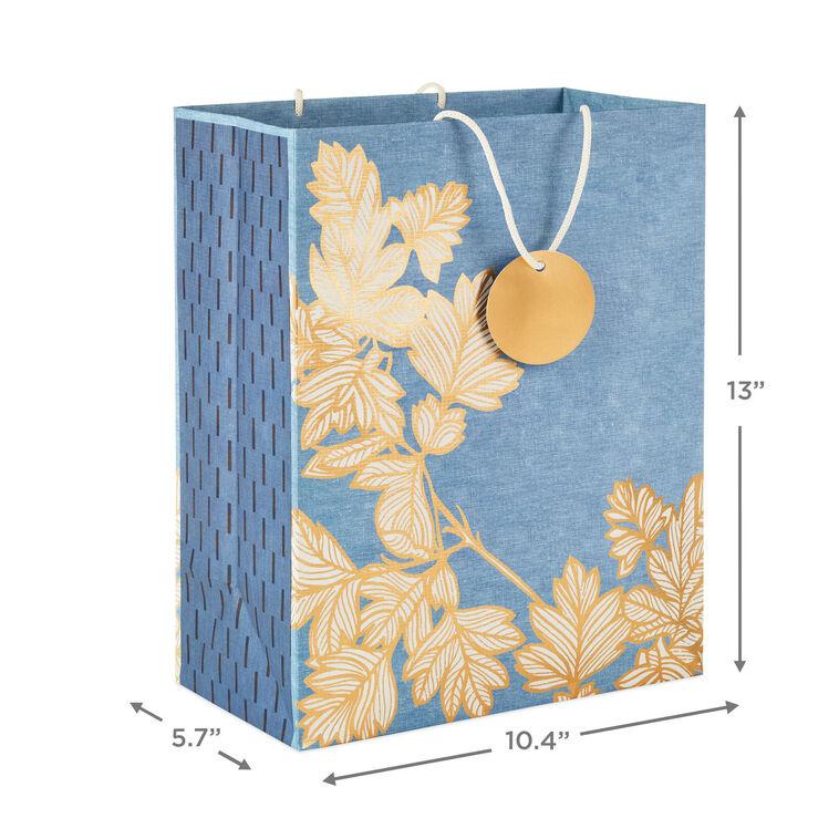 Hallmark 13" Gold Leaves On Chambray Blue Large Gift Bag