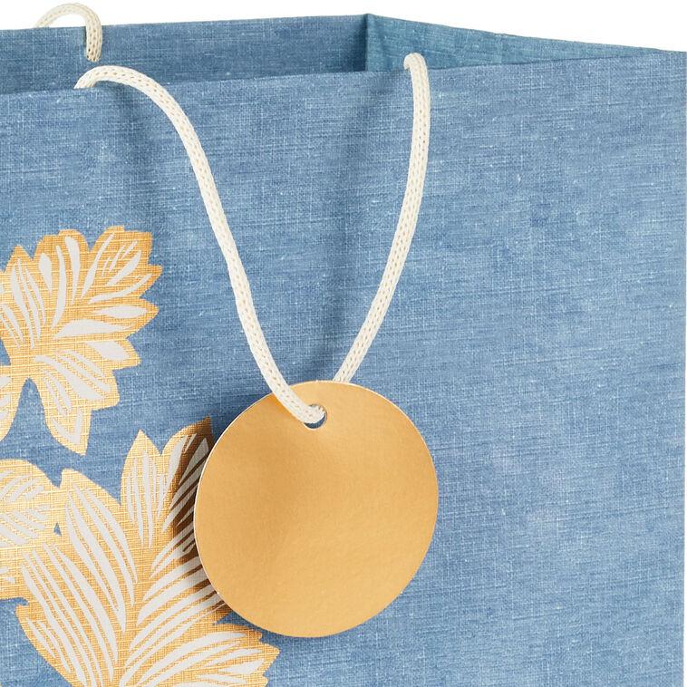 Hallmark 13" Gold Leaves On Chambray Blue Large Gift Bag