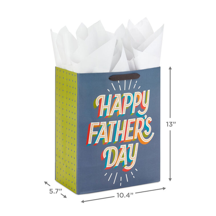 Hallmark 13" Happy Father's Day On Gray Large Gift Bag With Tissue Paper