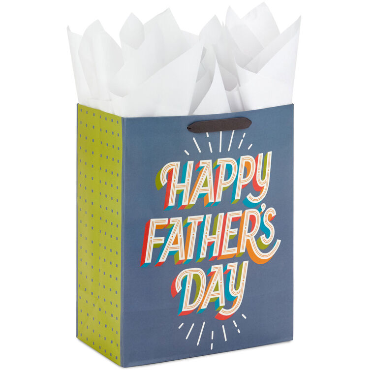 hallmark 13" Happy Father's Day on Gray Large Gift Bag With Tissue Paper