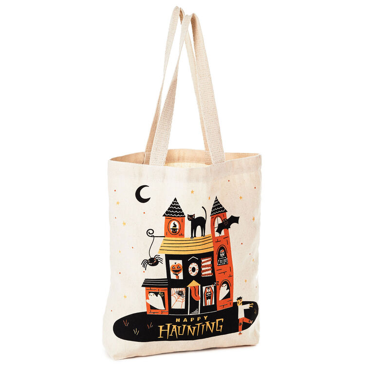 hallmark 13" Happy Haunting Canvas Halloween Tote Bag