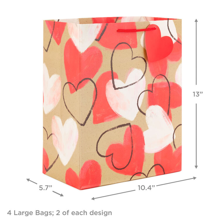 Hallmark 13" Happy Heart Day And Painted Hearts 4-Pack Large Valentine's Day Gift Bags