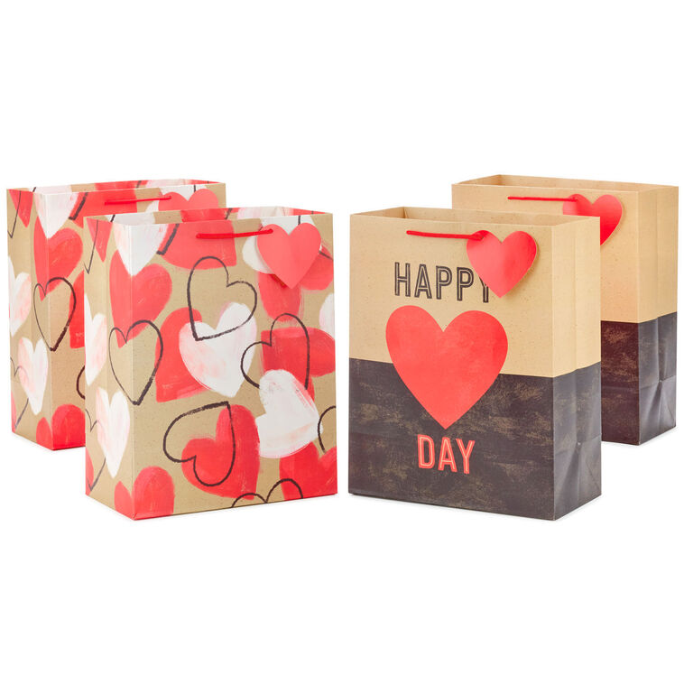 hallmark 13" Happy Heart Day and Painted Hearts 4-Pack Large Valentine's Day Gift Bags