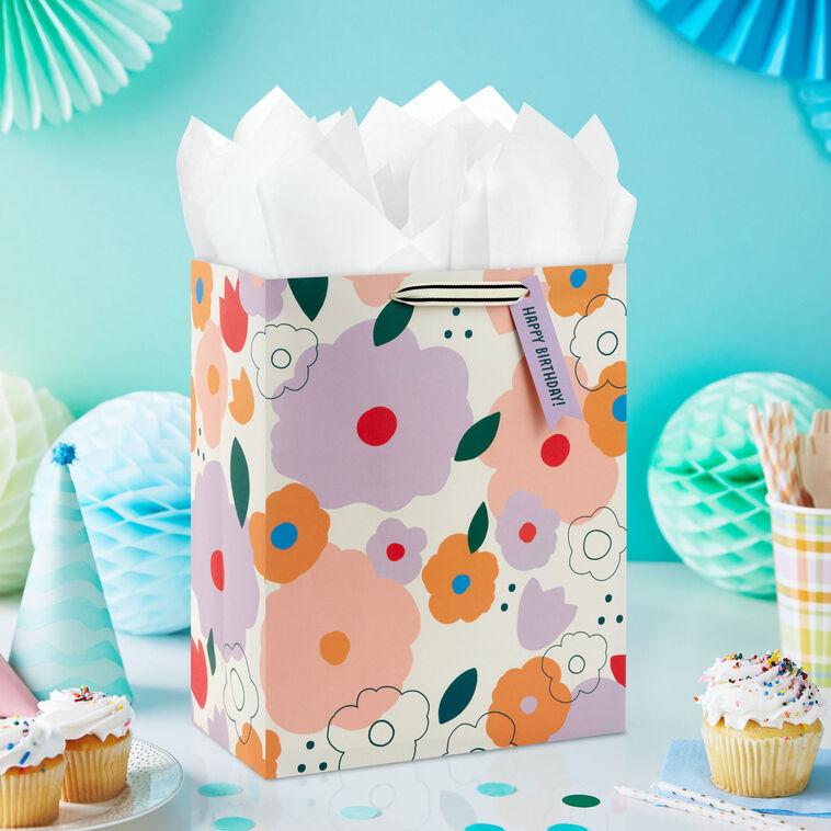 Hallmark 13" Mod Floral On White Large Birthday Gift Bag