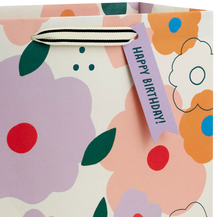 Hallmark 13" Mod Floral On White Large Birthday Gift Bag