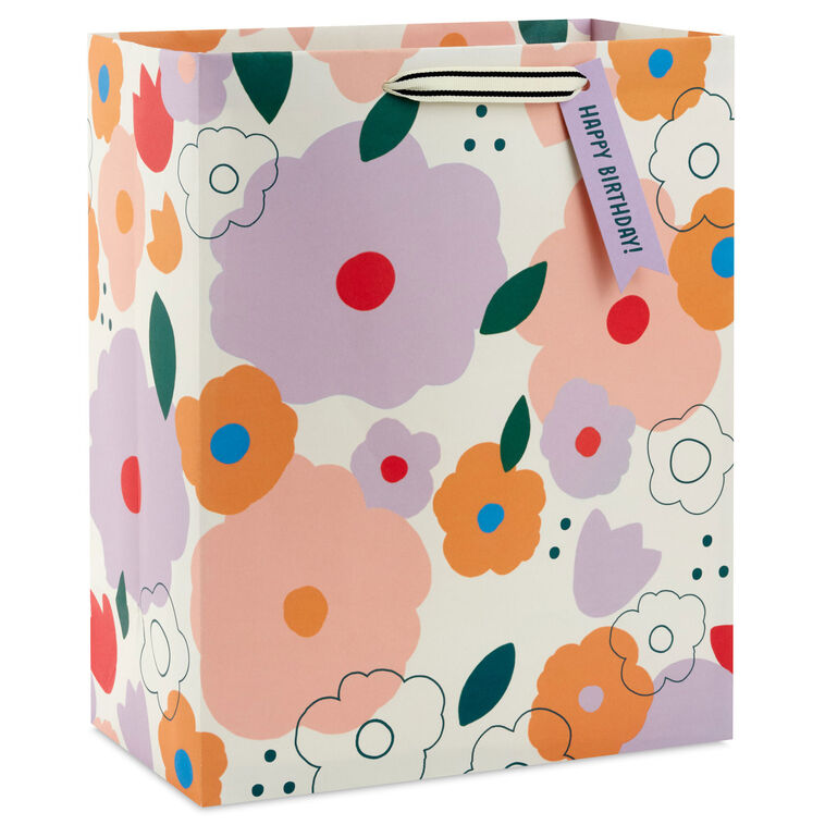 hallmark 13" Mod Floral on White Large Birthday Gift Bag